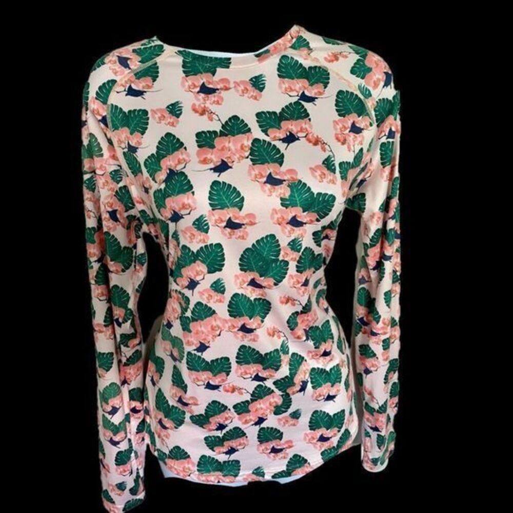 5 fin UPF 50 Top - S orange green floral print , polyester spandex,